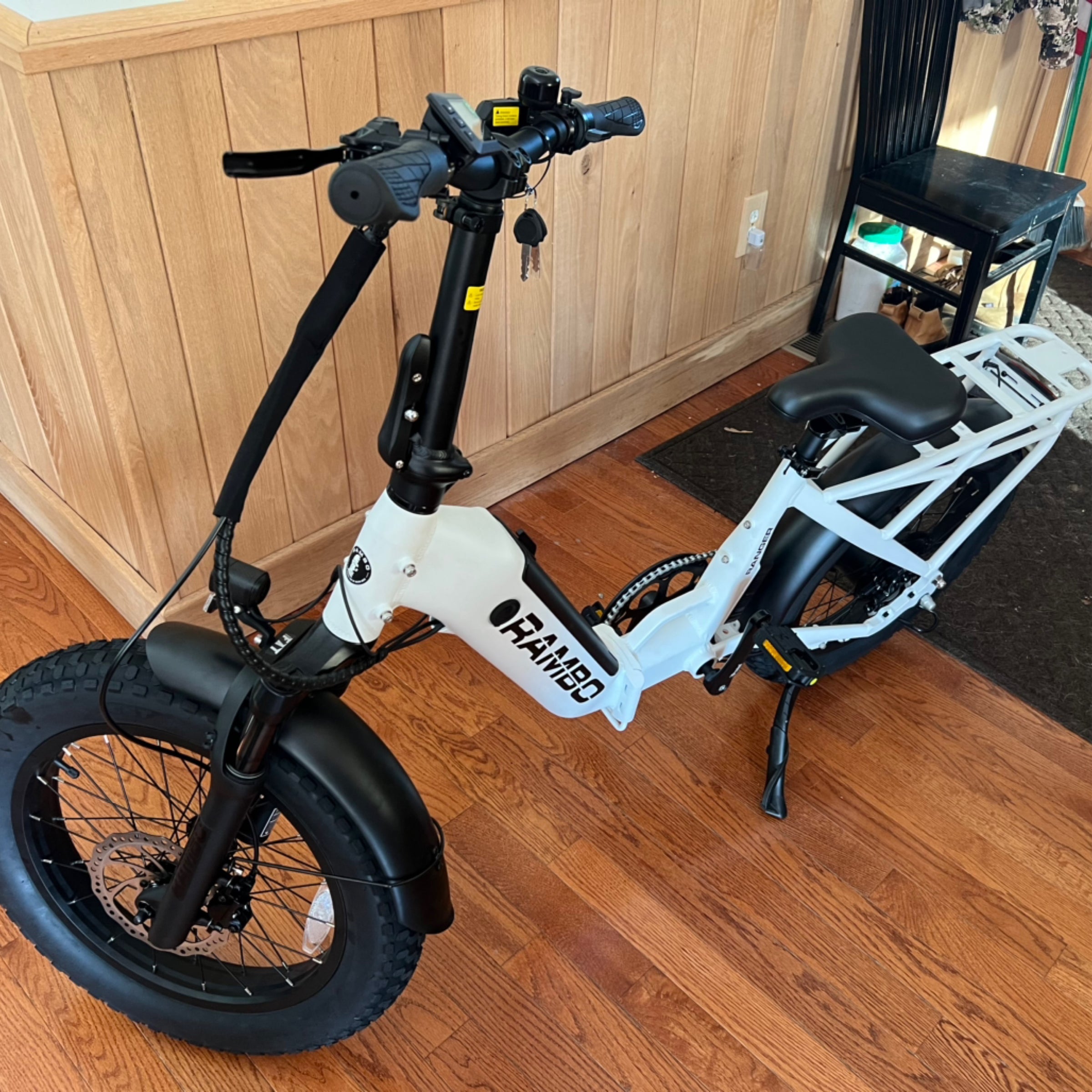Rambo Ranger white folding e-bike Big Rack E-bikes Rentals LLC